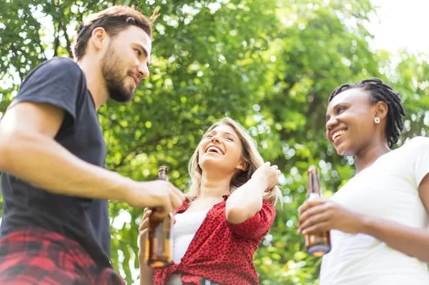 A group of diverse friends laughing together in a park, enjoying each other's company on a sunny day.