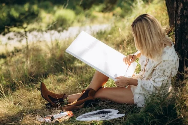 A person drawing in a sketchbook outdoors, surrounded by nature. The scene conveys a sense of peace, creativity, and self-expression, highlighting the importance of engaging in activities that bring joy and relaxation.