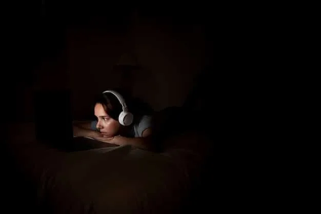 A person sleeping peacefully in a dark room, with no electronic devices visible. The scene is serene and calming.