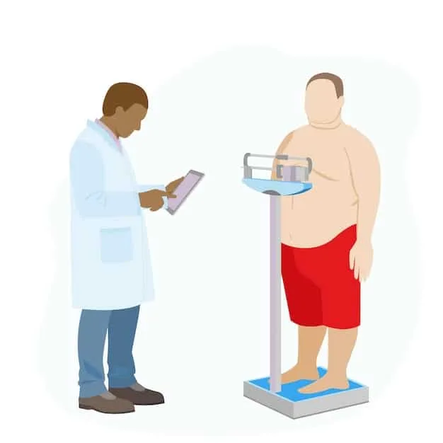 A person measuring their body composition using a body fat scale, highlighting the importance of tracking muscle mass and body fat percentage. The background includes workout equipment and a healthy meal.