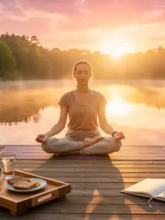 Woman doing sunrise yoga, symbolizing a fresh start to a healthy wellness routine
