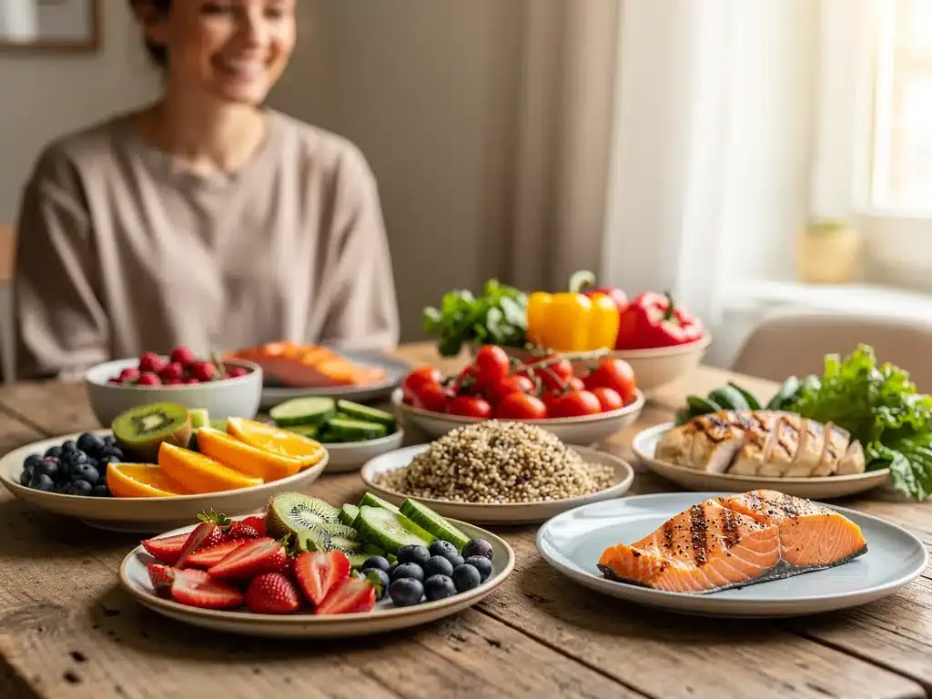Colorful healthy meal promoting emotional stability