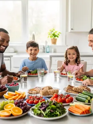 Diverse US family enjoying a healthy, colorful meal in 2026 kitchen