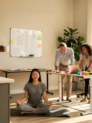 Diverse US workers practicing effective morning routines to boost productivity.