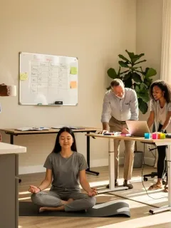 Diverse US workers practicing effective morning routines to boost productivity.