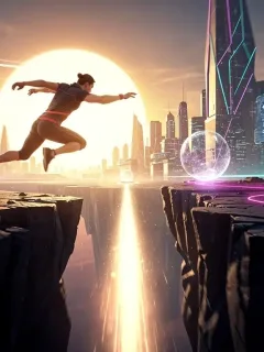 Dynamic individual leaping towards a goal, symbolizing boosted motivation and future success in 2026