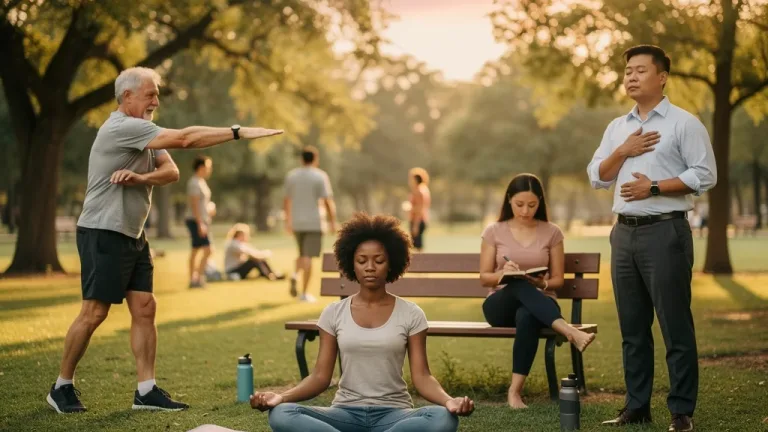 Diverse Americans practicing mindfulness for emotional wellness