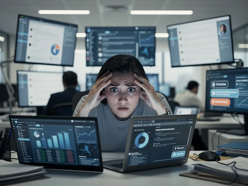 Overwhelmed person at desk, experiencing work-related stress