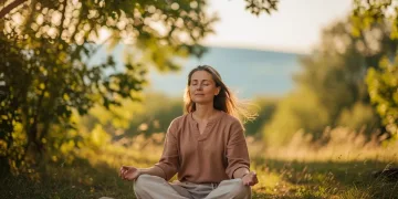American practicing mindfulness meditation for stress relief