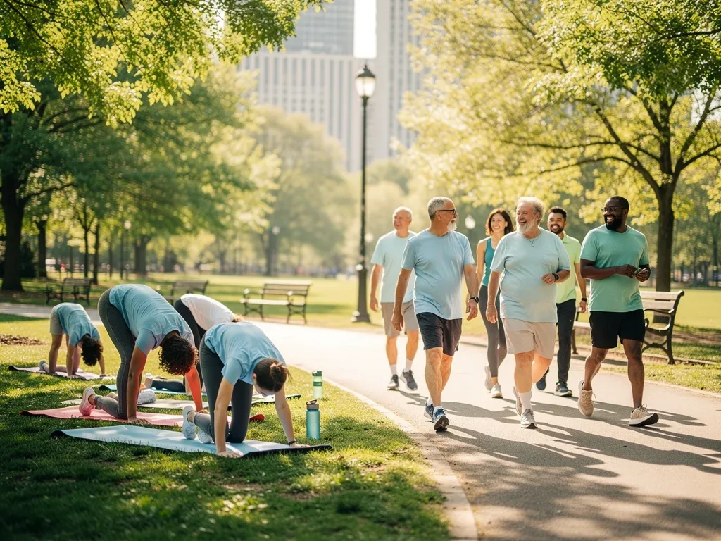 Americans exercising for stress management and emotional well-being