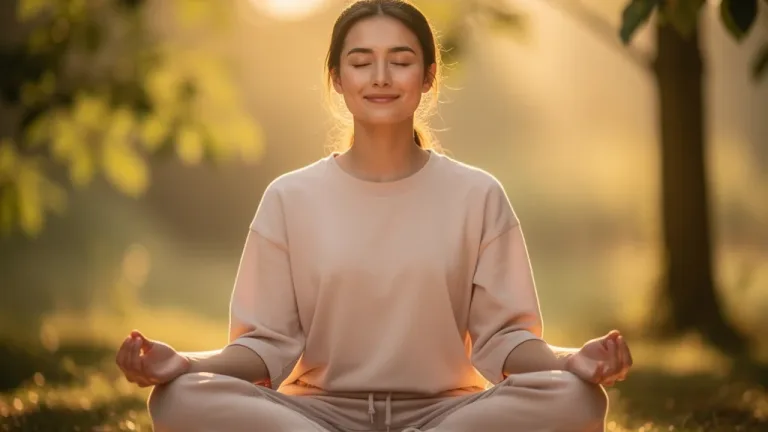 Serene person meditating, embodying emotional uplift through positive affirmations.