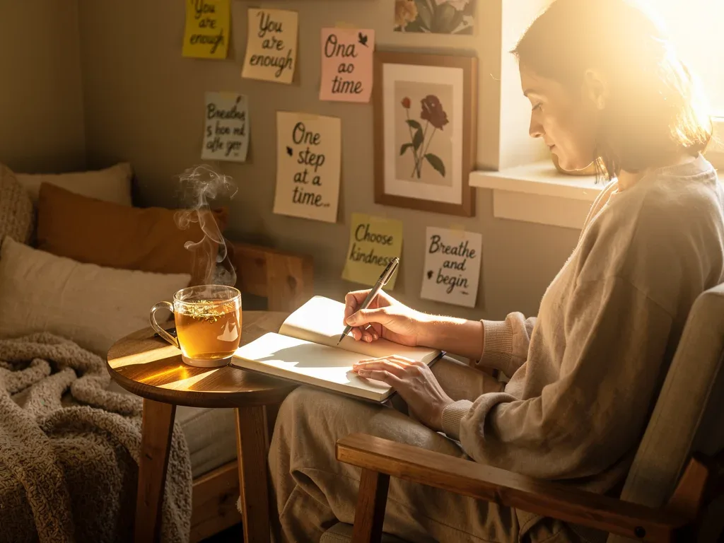 Journaling positive affirmations for daily emotional uplift.