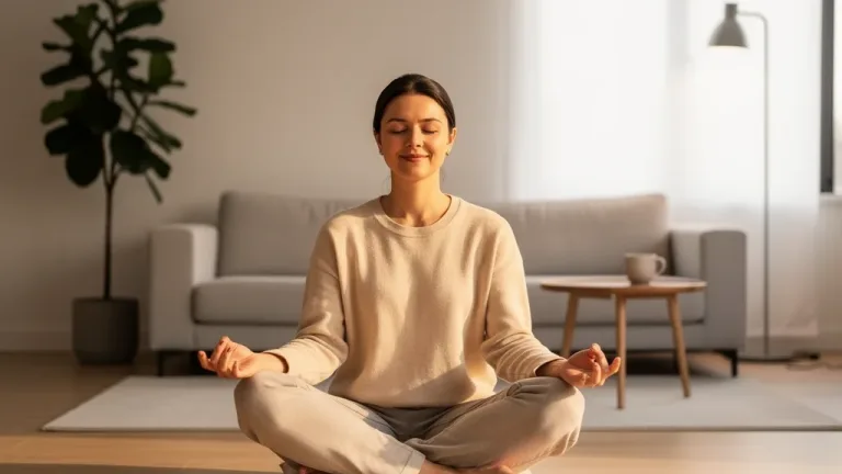Serene individual meditating, representing emotional self-management and inner calm.