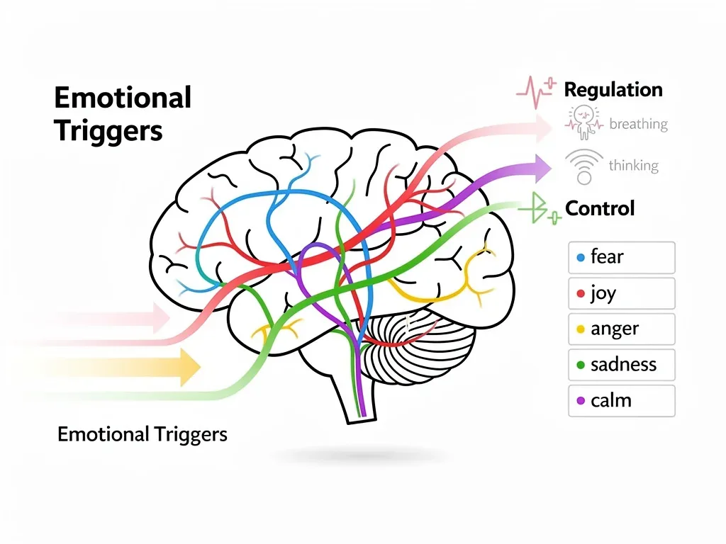 Infographic illustrating brain pathways and emotional regulation mechanisms.