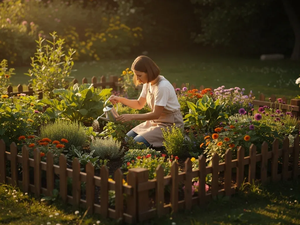 Metaphor of a person nurturing their emotional garden with clear boundaries.