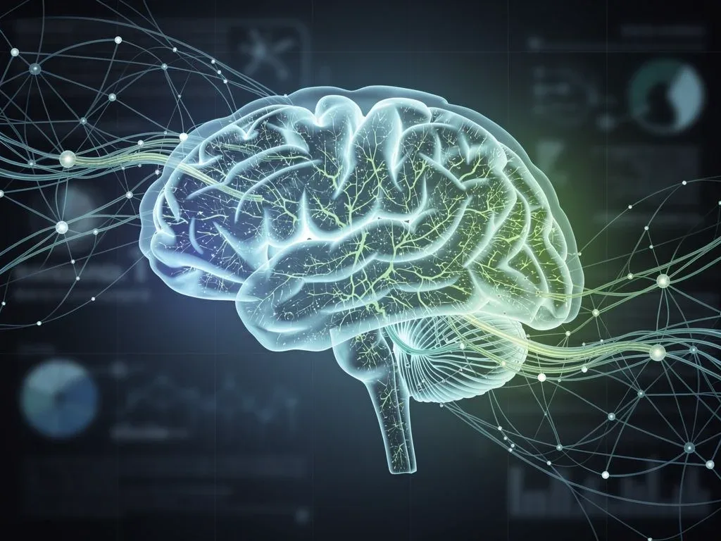 Digital illustration of brain pathways, representing neurofeedback therapy for anxiety.