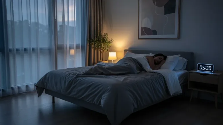 Peaceful bedroom scene with a person sleeping, representing optimized sleep for emotional health in 2026