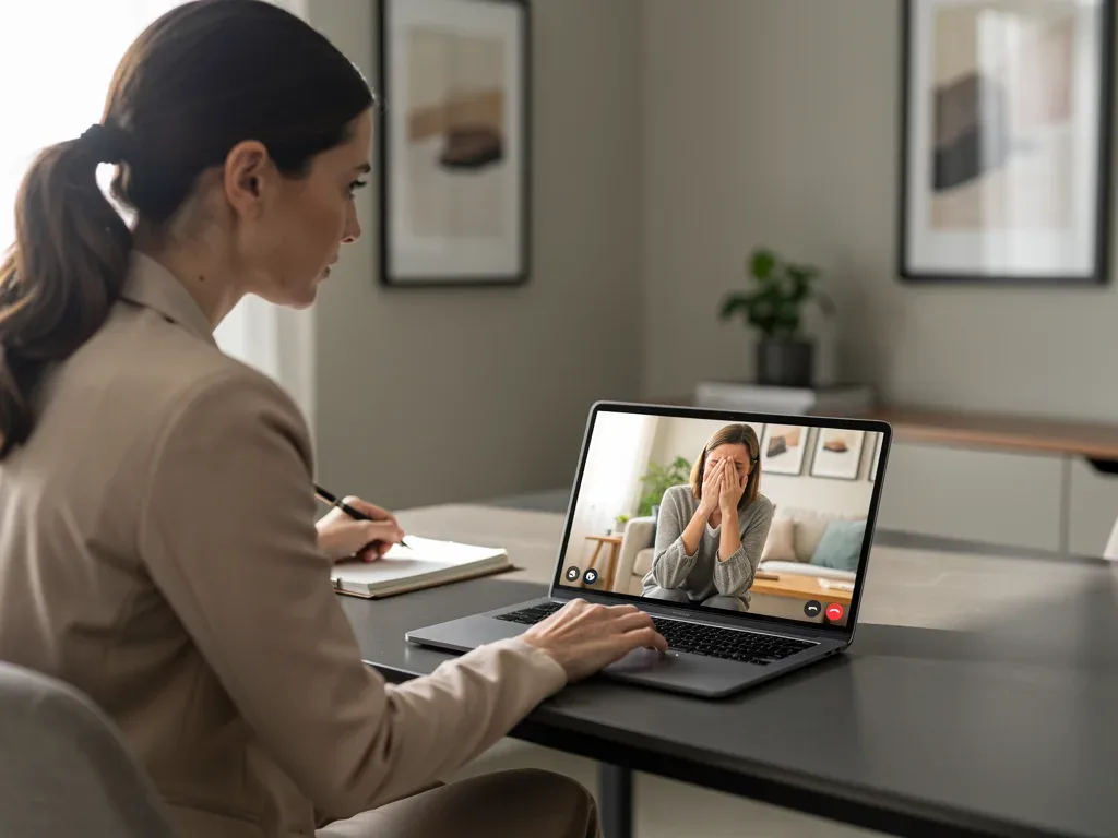 Person attending a secure virtual therapy session for grief counseling