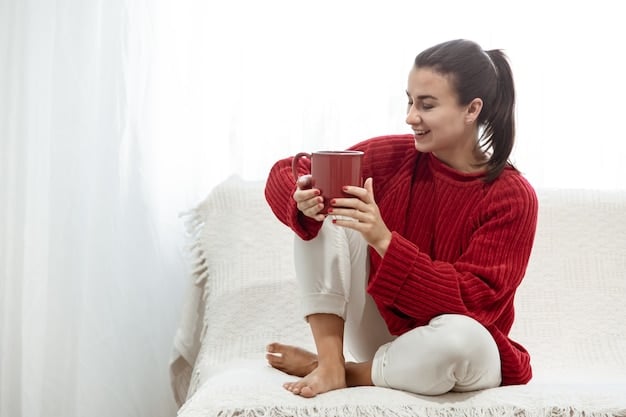 A person sitting comfortably in a quiet room, with a warm cup of tea and a journal, focusing on writing down things they are grateful for, emphasizing the importance of a peaceful environment for gratitude practices.