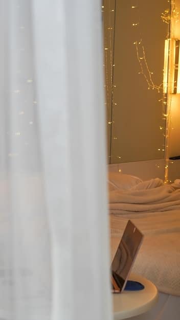 A cozy and inviting bedroom setup, showcasing comfortable bedding, blackout curtains, and soft lighting, emphasizing a tranquil and sleep-conducive environment.