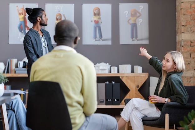 A person confidently presenting to a group, demonstrating effective communication through clear articulation and delivery.