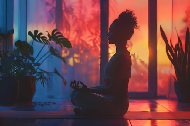 A person meditating in a serene environment, representing mindfulness and emotional regulation, with muted colors to convey calmness and peace.