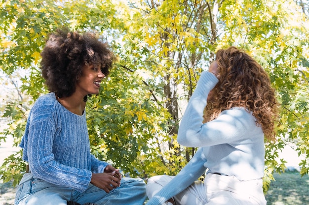 Two people having a heartfelt conversation on a park bench, demonstrating active listening and emotional connection.