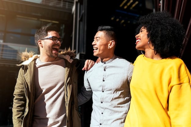 A diverse group of friends laughing and enjoying each other's company, symbolizing strong relationships and the joy of gratitude in social connections. The setting is warm and inviting, suggesting a sense of belonging and appreciation.