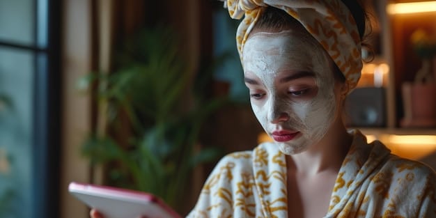 A close-up shot of a person applying a homemade face mask made of natural ingredients in a brightly lit bathroom with soft, diffused light.