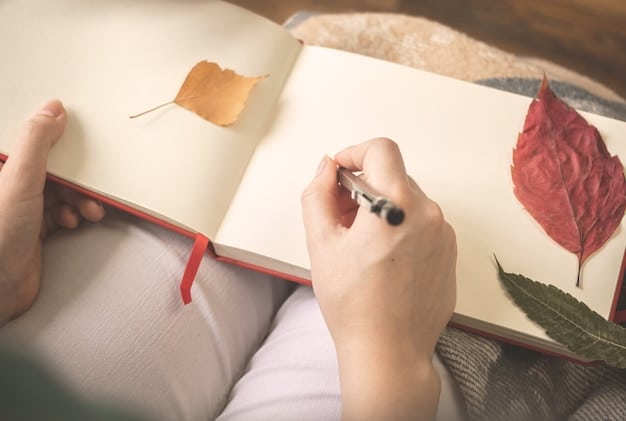 A close-up shot of hands journaling, with soft, natural light highlighting the pen and paper, symbolizing introspection, self-reflection, and emotional processing, which are essential for self-care and confidence.
