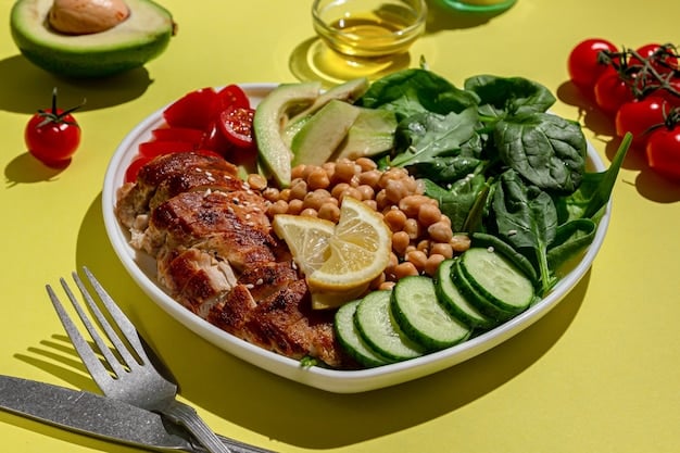 A colorful plate featuring various protein sources, including grilled chicken, quinoa, black beans, and vegetables. The focus is on showcasing a balanced and nutritious meal.