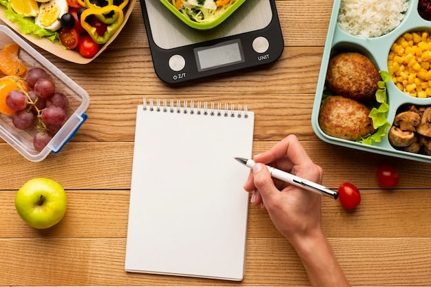 A person writing a detailed meal plan and shopping list at a kitchen table, with cookbooks and meal prep containers nearby. The list highlights ingredients for specific meals throughout the week.