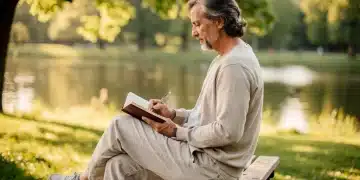 Person enjoying nature, reading a book, embracing digital detox and self-care
