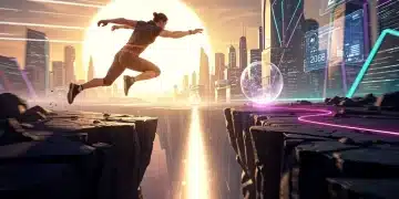 Dynamic individual leaping towards a goal, symbolizing boosted motivation and future success in 2026