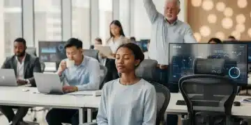 US professionals practicing mindfulness at work in 2026