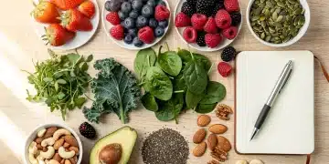 Colorful array of nutrient-rich foods for self-care and mood