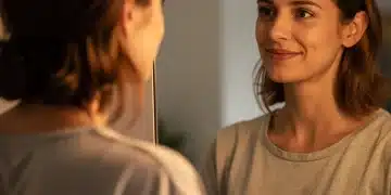 Reflective person seeing a more emotionally intelligent self in the mirror for personal growth
