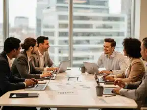 Professionals cultivating resilience in a modern American workplace