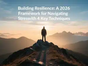 Person on mountain peak symbolizing resilience against stress