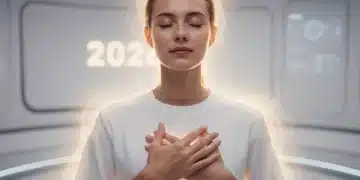 Serene person practicing self-compassion with gentle hands over heart in 2026