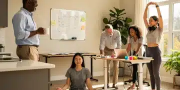 Diverse US workers practicing effective morning routines to boost productivity.